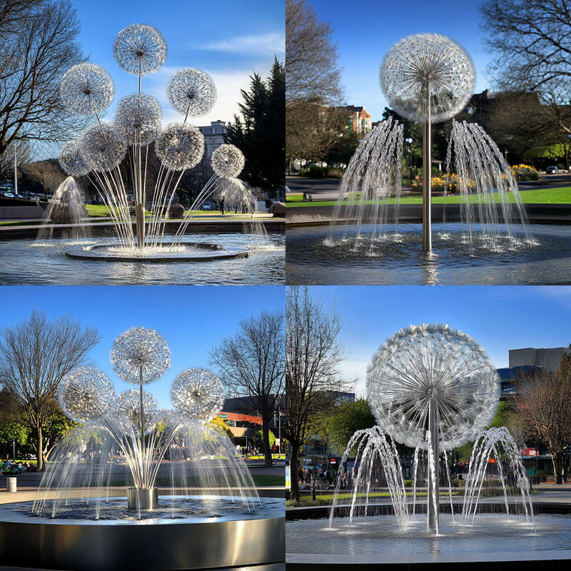 stainless steel dandelion water fountain sculpture