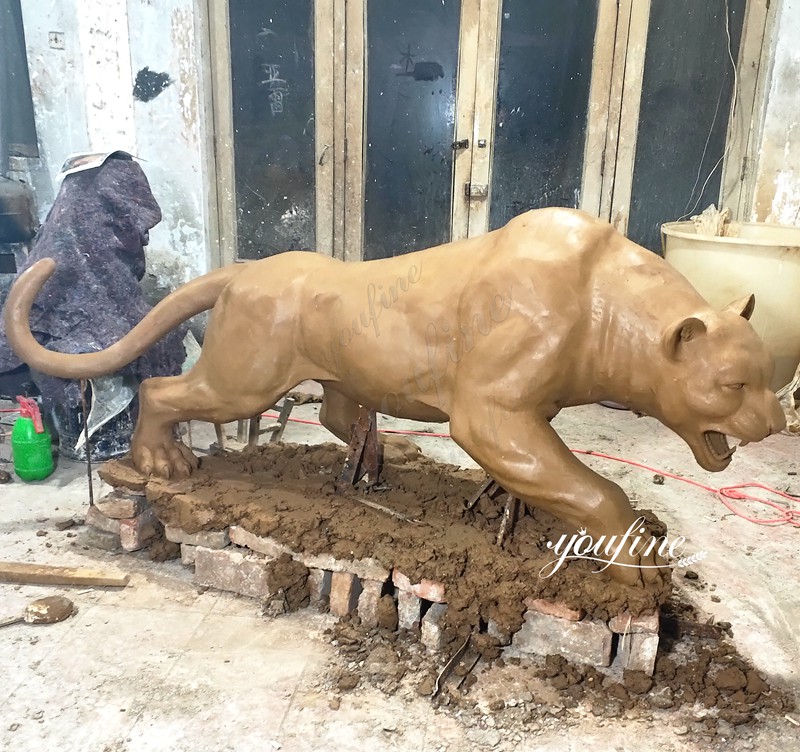 Large Bronze Black Panther Statue clay model