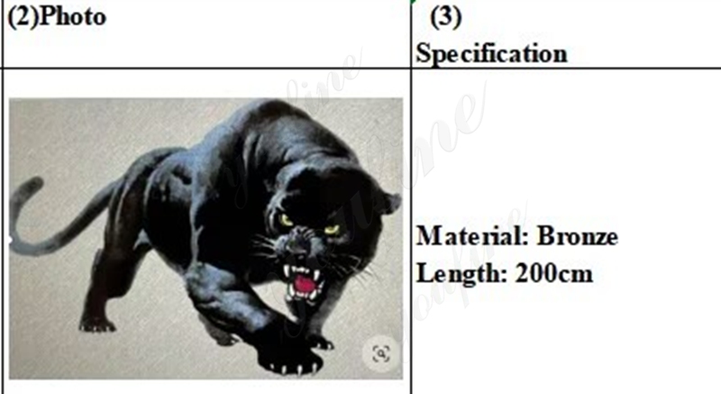 Reference drawing for casting a panther sculpture