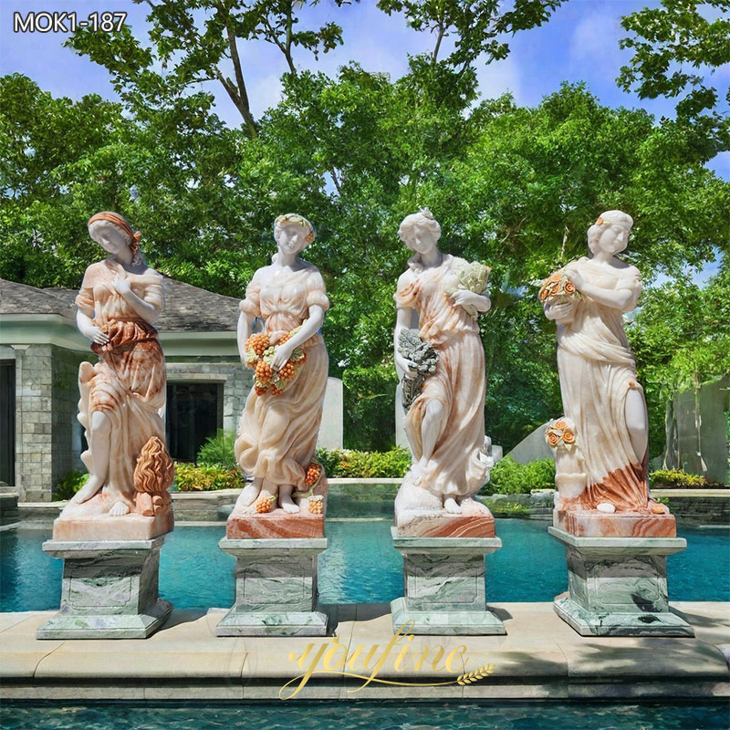 Outdoor Hand Carved Marble Four Season Statues For Garden