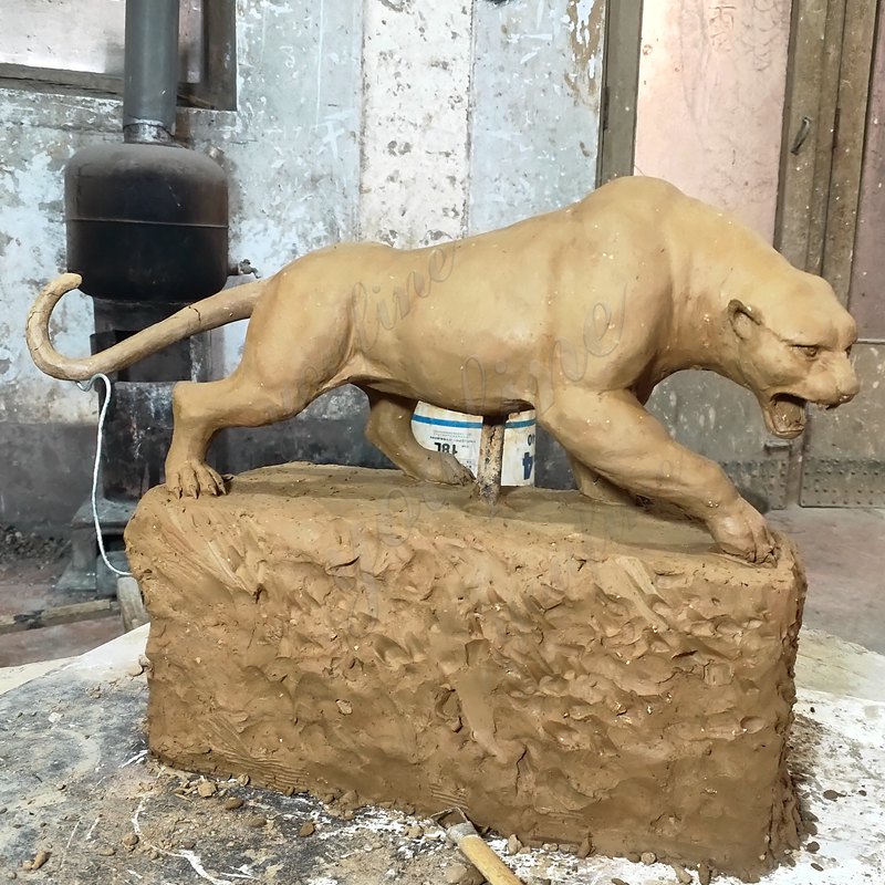 bronze black panther statue small clay model