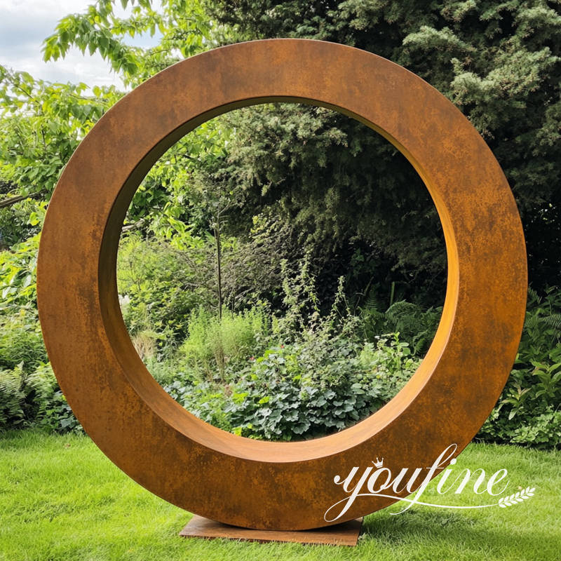 rustic corten circle garden sculpture