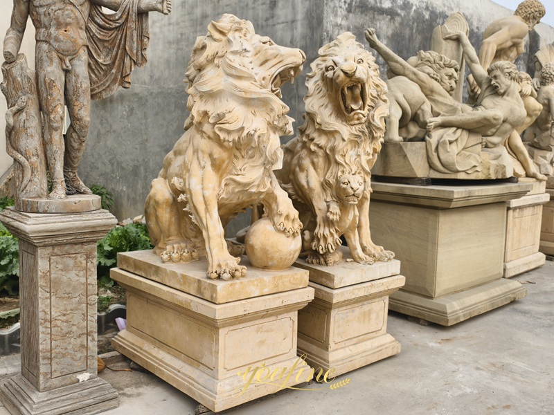 Beige Marble Lion Lawn Ornament