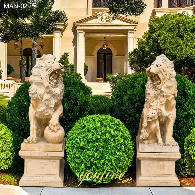 Beige Marble Lion Lawn Ornaments