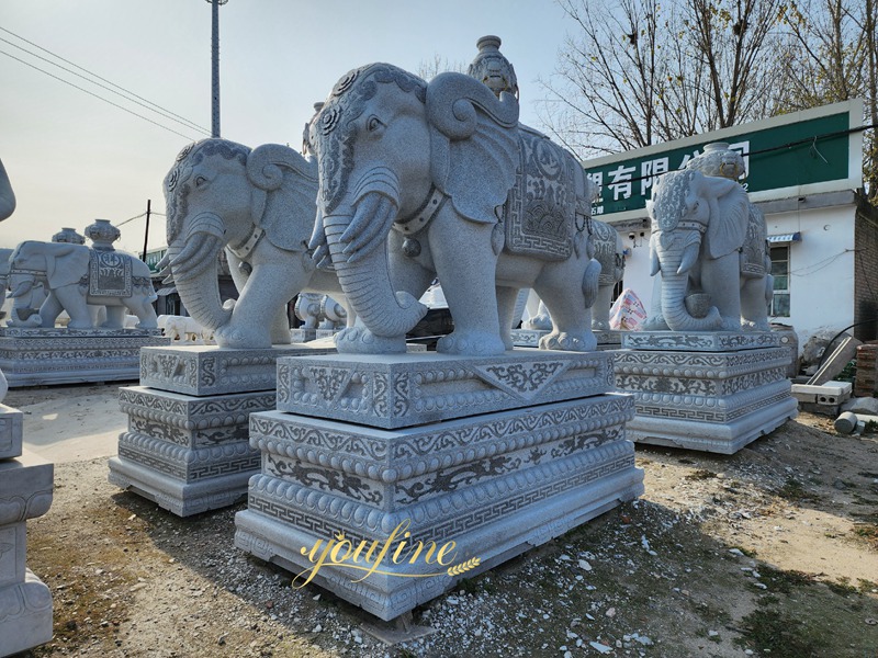 Large Marble Elephant Statue with Trunk Down 1