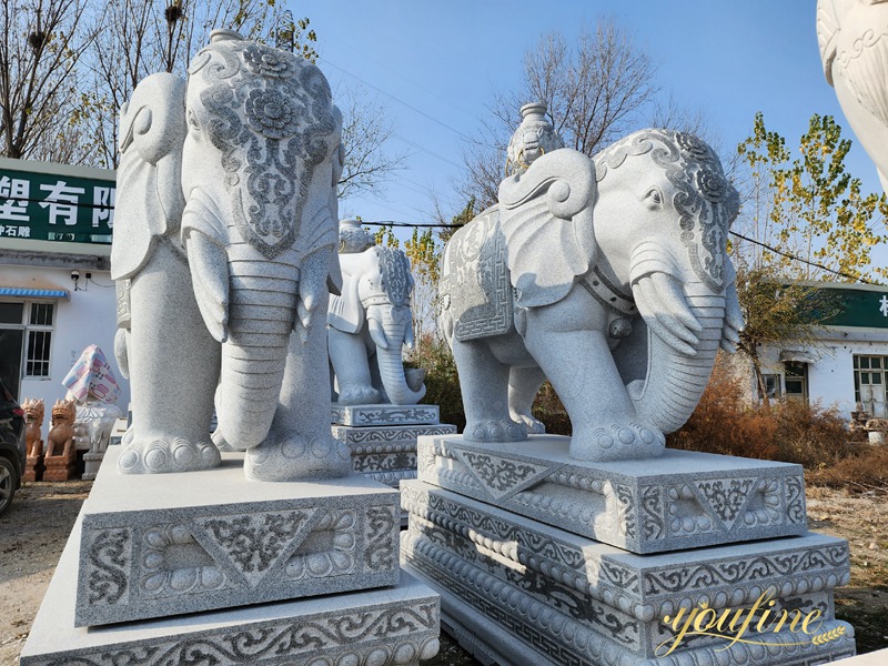 Large Marble Elephant Statue with Trunk Down 2