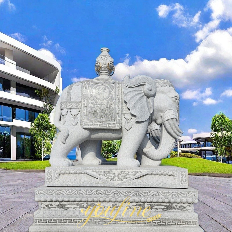 Large Marble Elephant Statue with Trunk Down 3