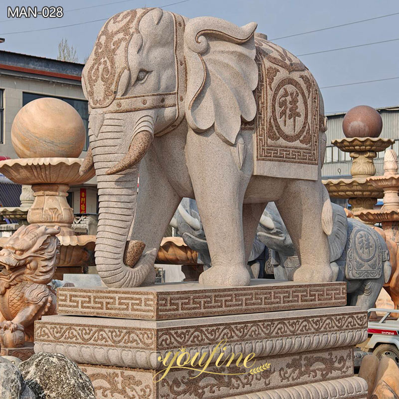 Large red Marble Elephant Statue with Trunk Down