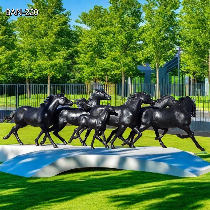 Lifesize bronze stampeding horses