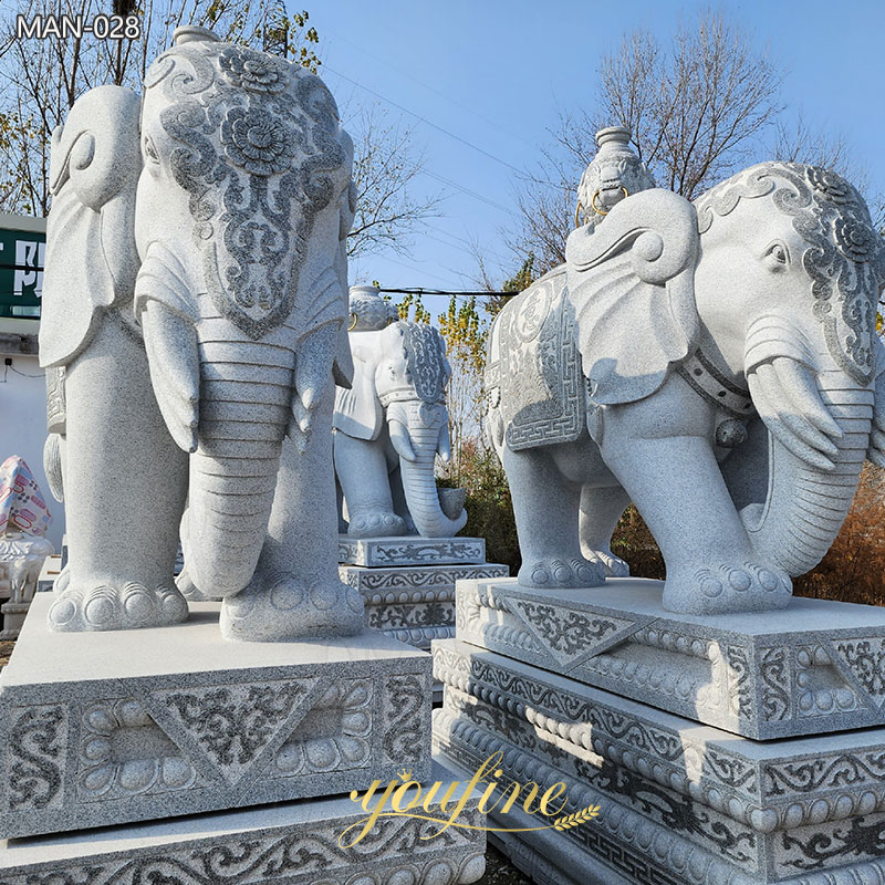 Marble Elephant Statue with Trunk Down