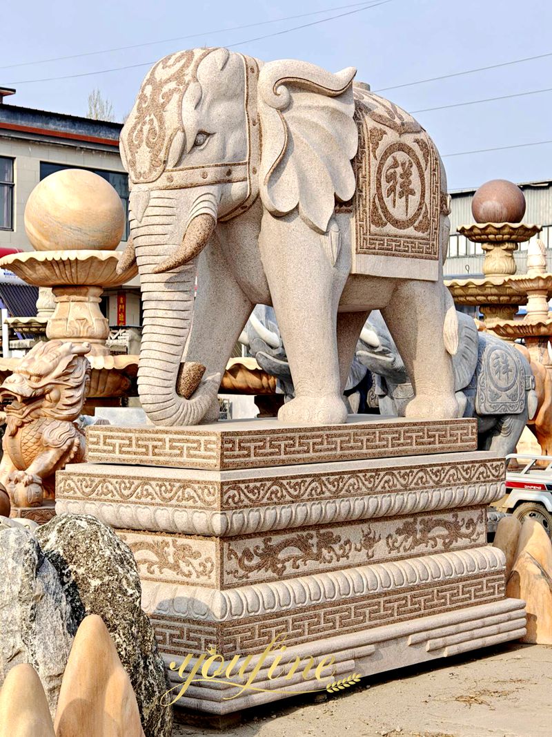 red Marble Elephant Statue with Trunk Down