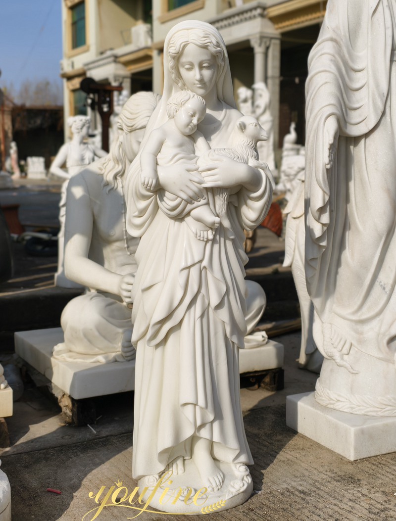 Marble virgin mary Holding Lamb Statue