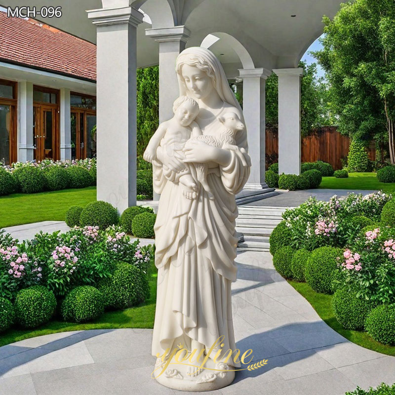 Marble Our Lady of Innocence Holding Lamb Statue MCH-096