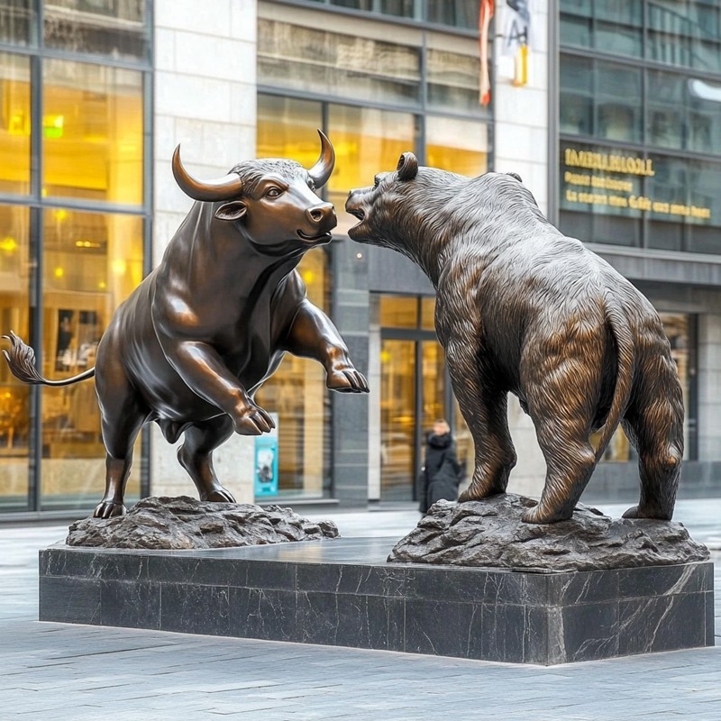 bronze bull and bear sculpture