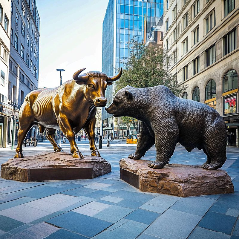bull and bear bronze sculpture