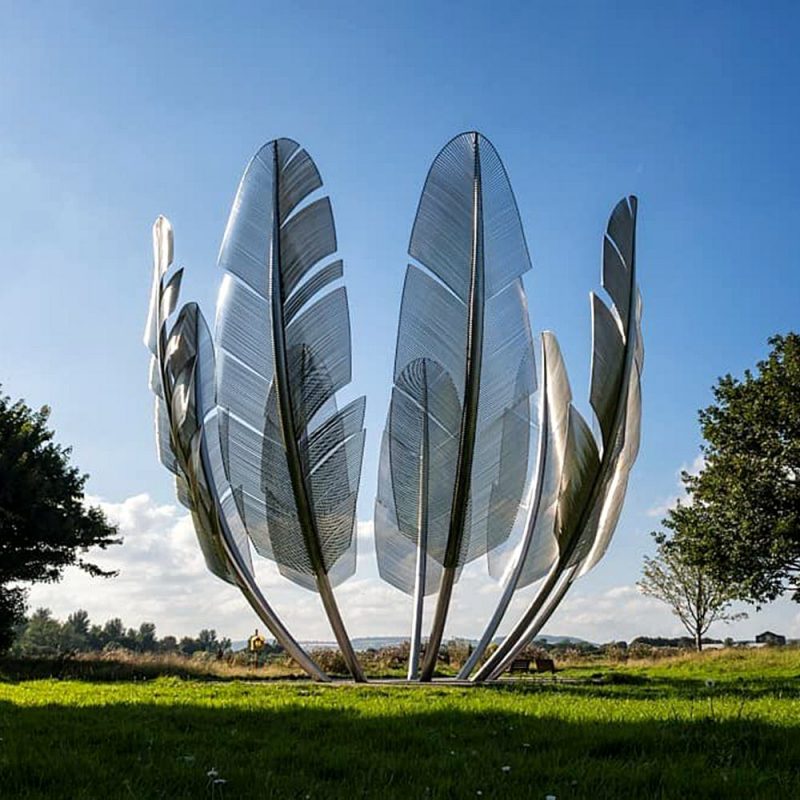 large decorative metal feather sculpture