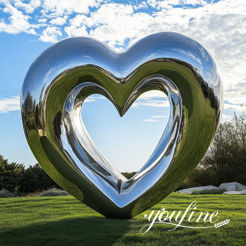 large stainless steel heart sculpture for lawn decor
