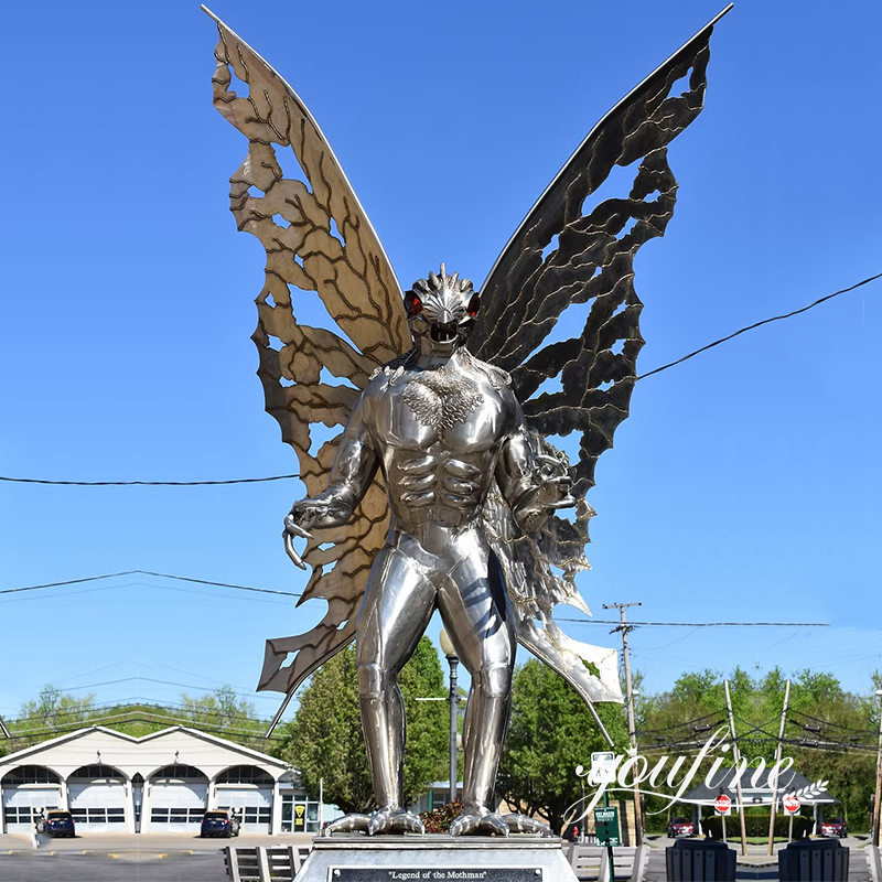 life size stainless steel Mothman statue