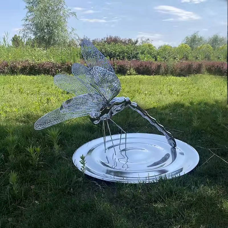 modern mirorr polished metal dragonfly sculpture