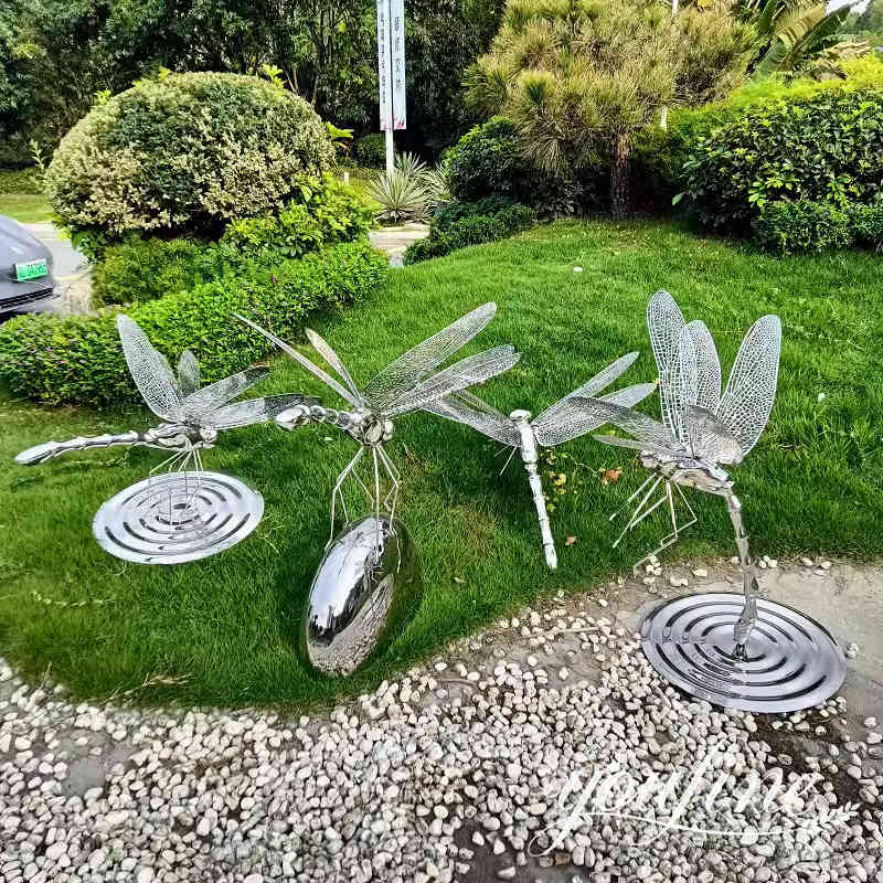 more stainless steel dragonfly sculptures
