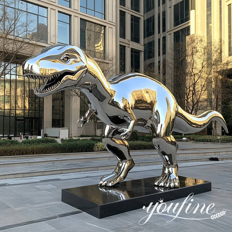 stainless steel dinosaur statue
