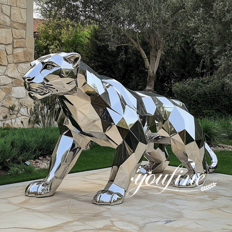 outdoor decorative stainless steel geometric leopard statue