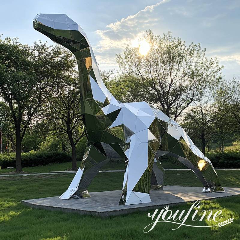 stainless steel metal dinosaur statue