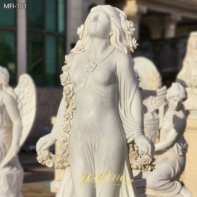 Elegant Stone Statue of Woman with Wreath details