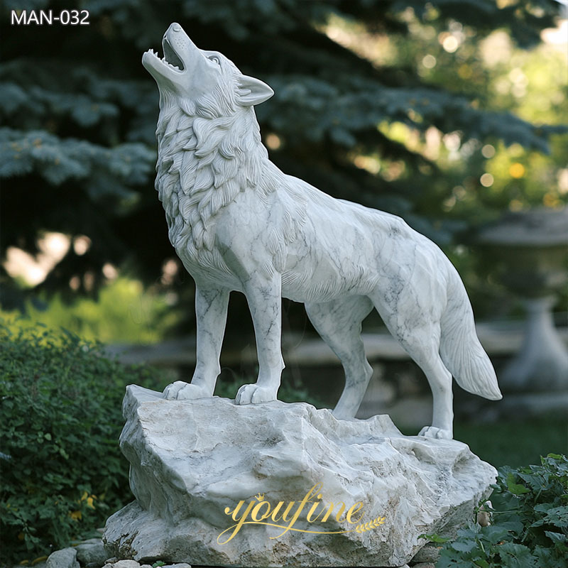 Garden Marble Wolf Statue for Outdoor Decor MAN-032