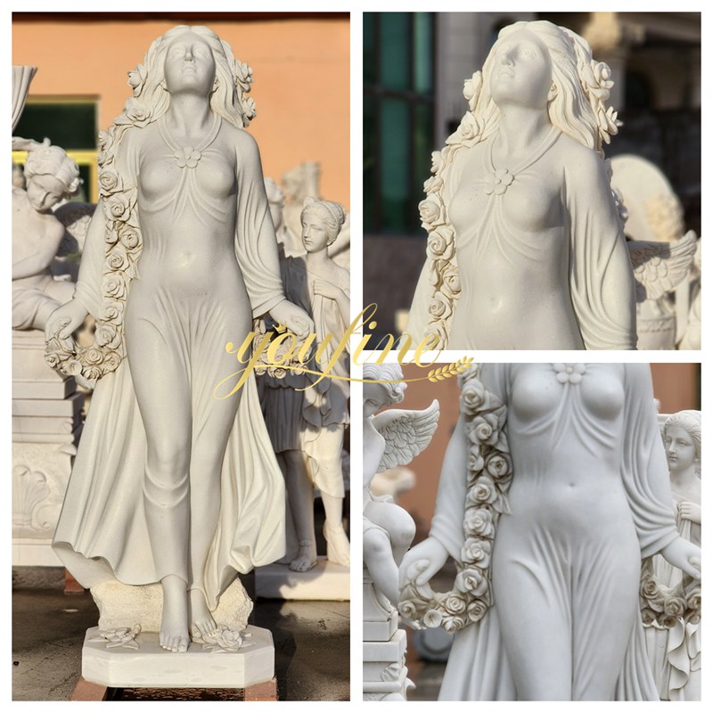 Stone Statue of Woman with Wreath details