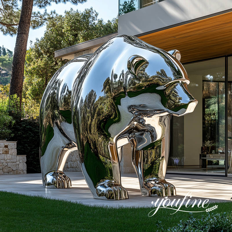 high polished metal bear sculpture for home decor