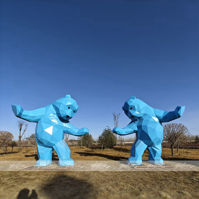 outdoor large blue bear sculpture