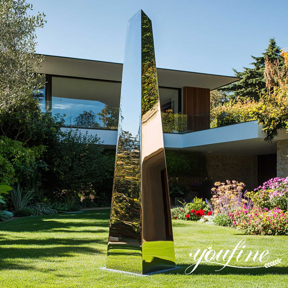 mirror polished stainless steel obelisk sculpture for villa decor