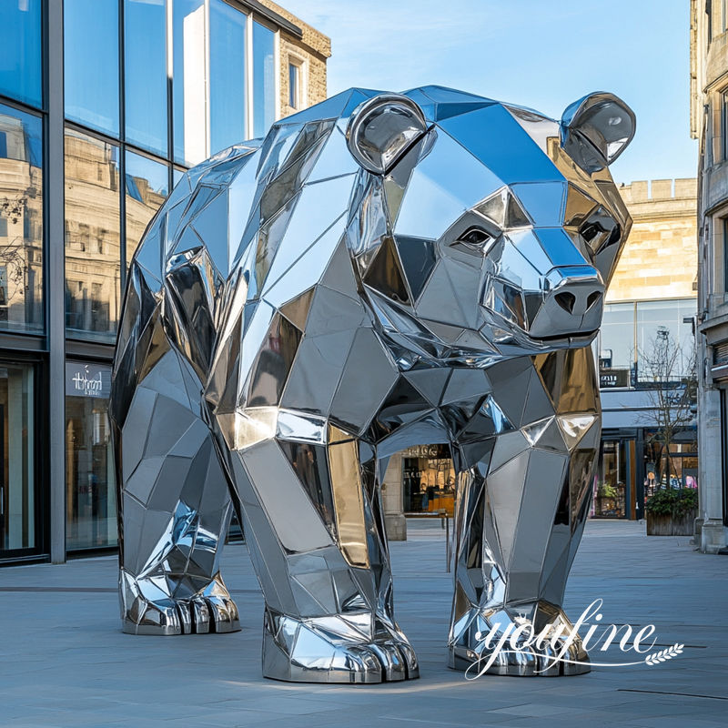 modern geometric metal bear sculpture for street decor