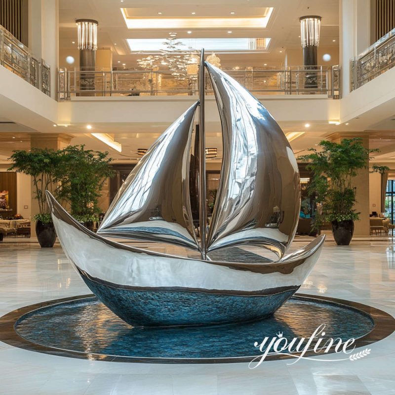 indoor decorative modern stainless steel sailboat sculpture