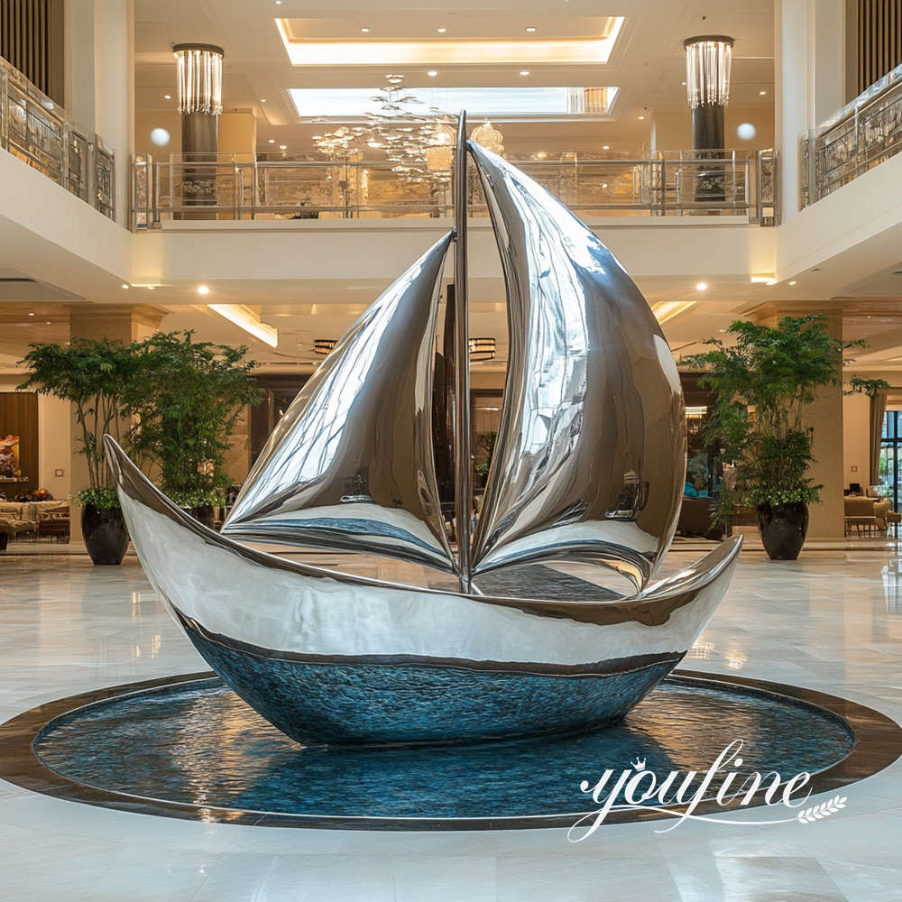 indoor decorative modern stainless steel sailboat sculpture