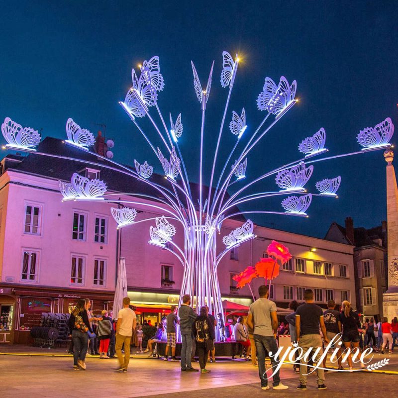 Large Metal Lighting Tree Sculpture with Butterflies