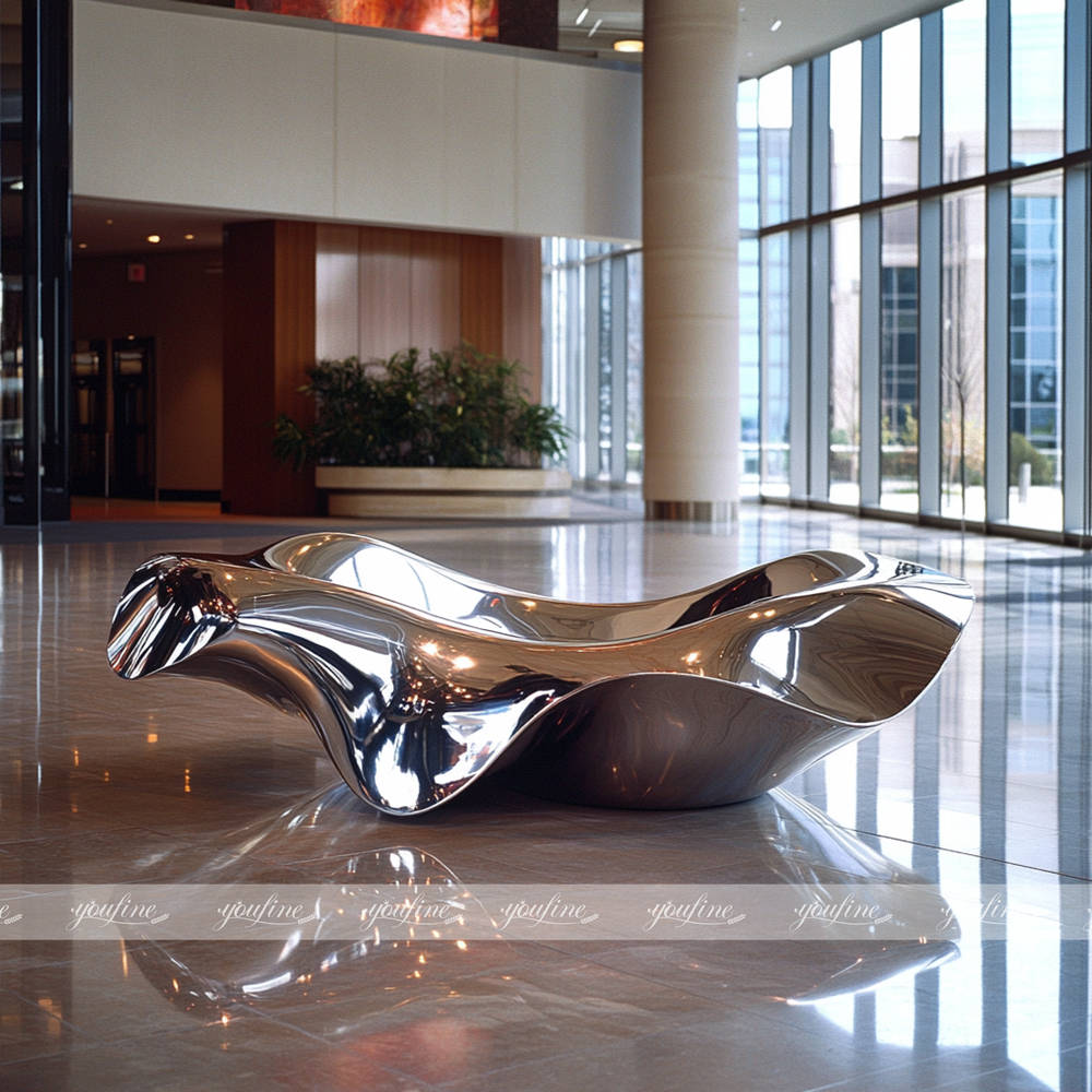 mirror polished stainless steel bench sculpture for indoor decor