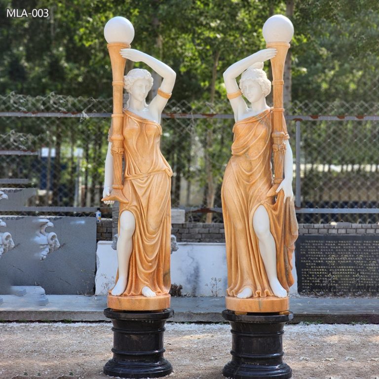Lámpara de mármol con estatua femenina: hermosa escultura para exteriores