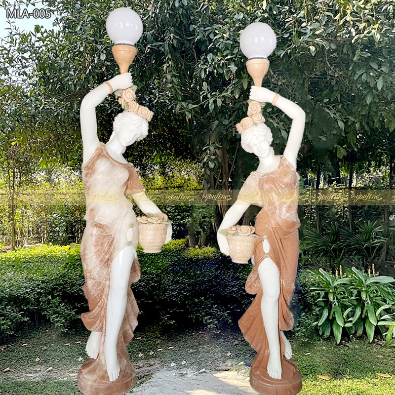 Outdoor Decoration Marble Lady Lamp Statue