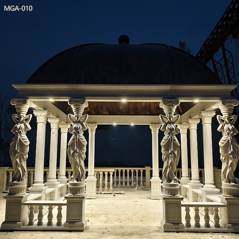 lighting with Square Marble Statue Column Gazebo in night