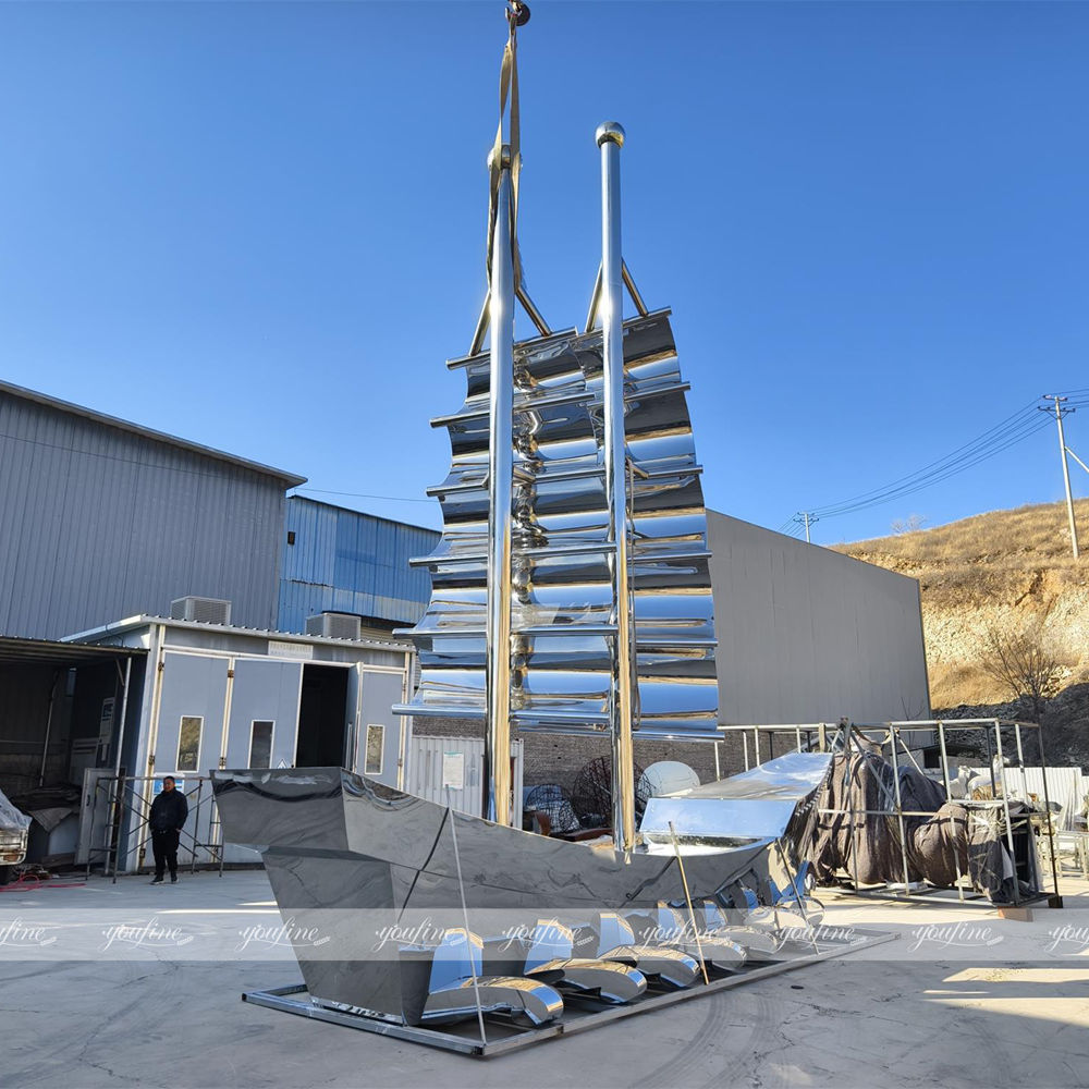 high polished modern large boat sculpture