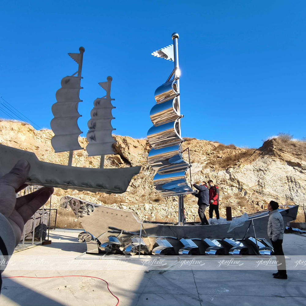 extra large stainless steel boat sculpture and 3d model