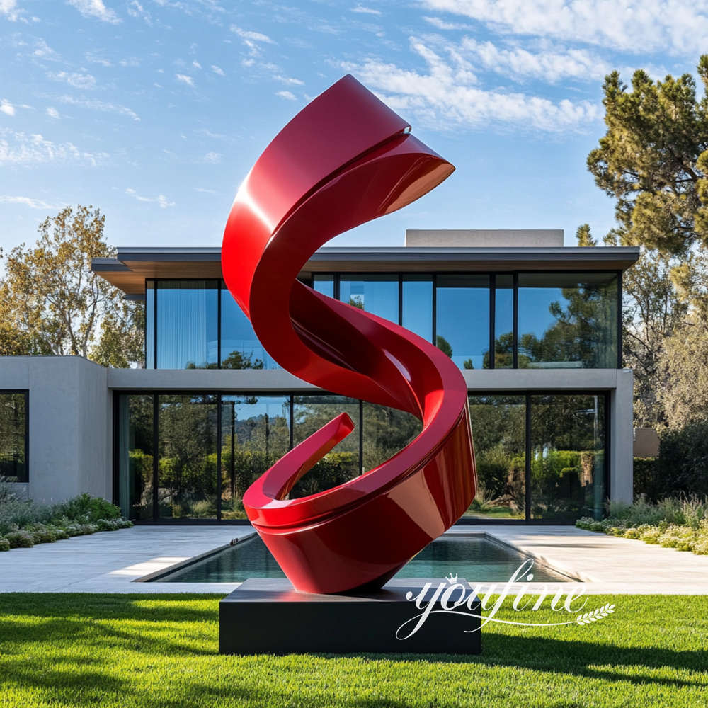 large stainless steel red sculpture for outdoors