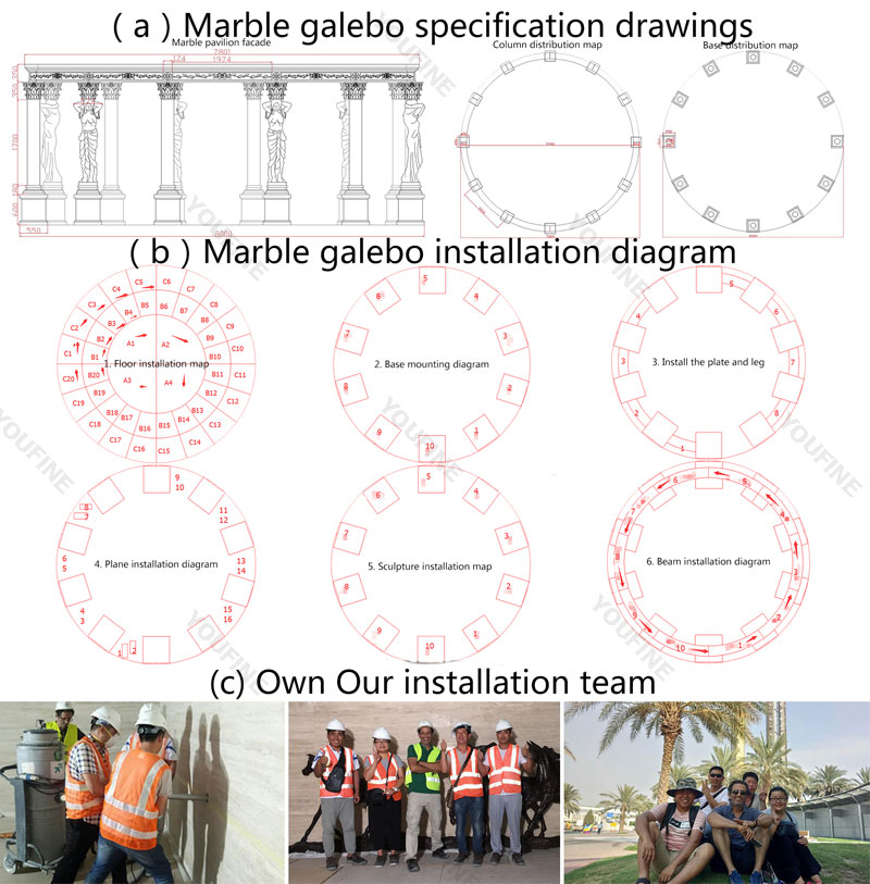 large marble gazebo installation drawing