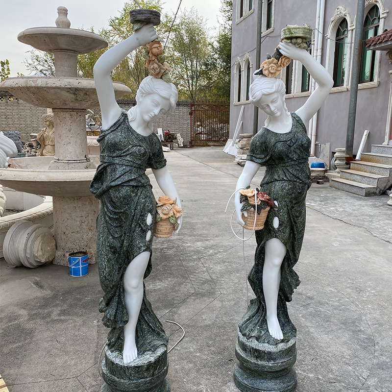 green marble lady lamp statue