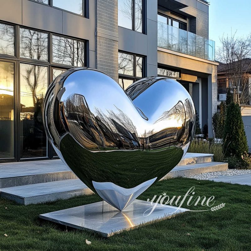 polished stainless steel heart sculpture for courtyard decor