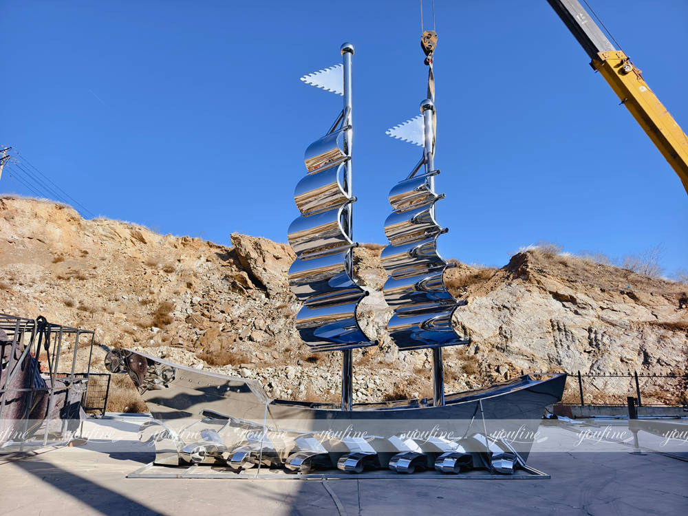 modern large metal boat sculpture at Factory