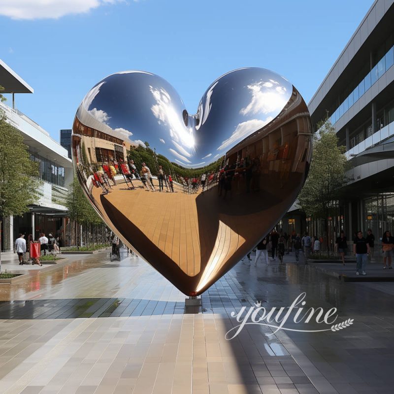 extra large modern polished stainless steel heart sculpture