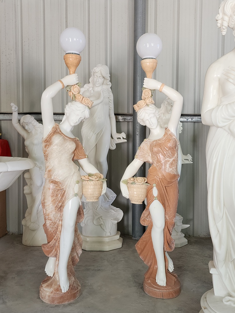 life size natural marble lady statue lamp